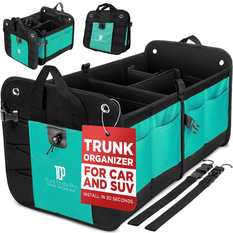 TRUNKCRATEPRO Teal Car Accessories Trunk Organizer Premium Multi Movable Compartments Collapsible car organizer, trunk organizer for Car, Suv, Automotive, gifts (Large Capacity) - Image 1